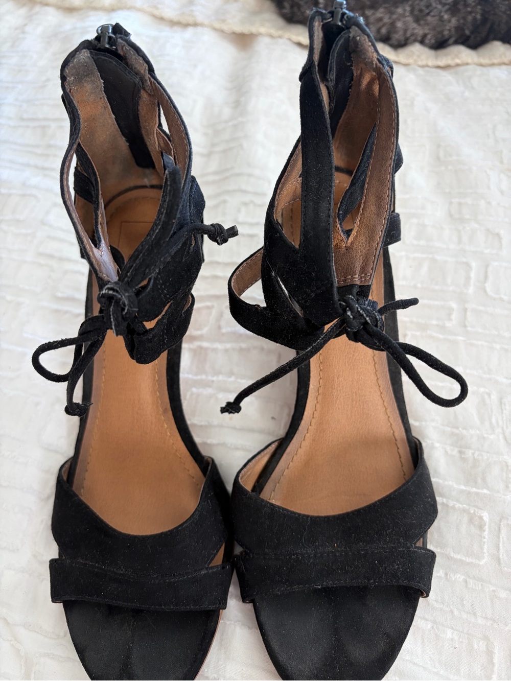 14th & Union Black Suede Lace-Up Heeled Sandals